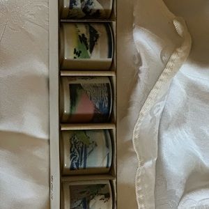Vtg Japanese 5-piece Sake Cup Shot Tea set w/painted scenes In Original Box